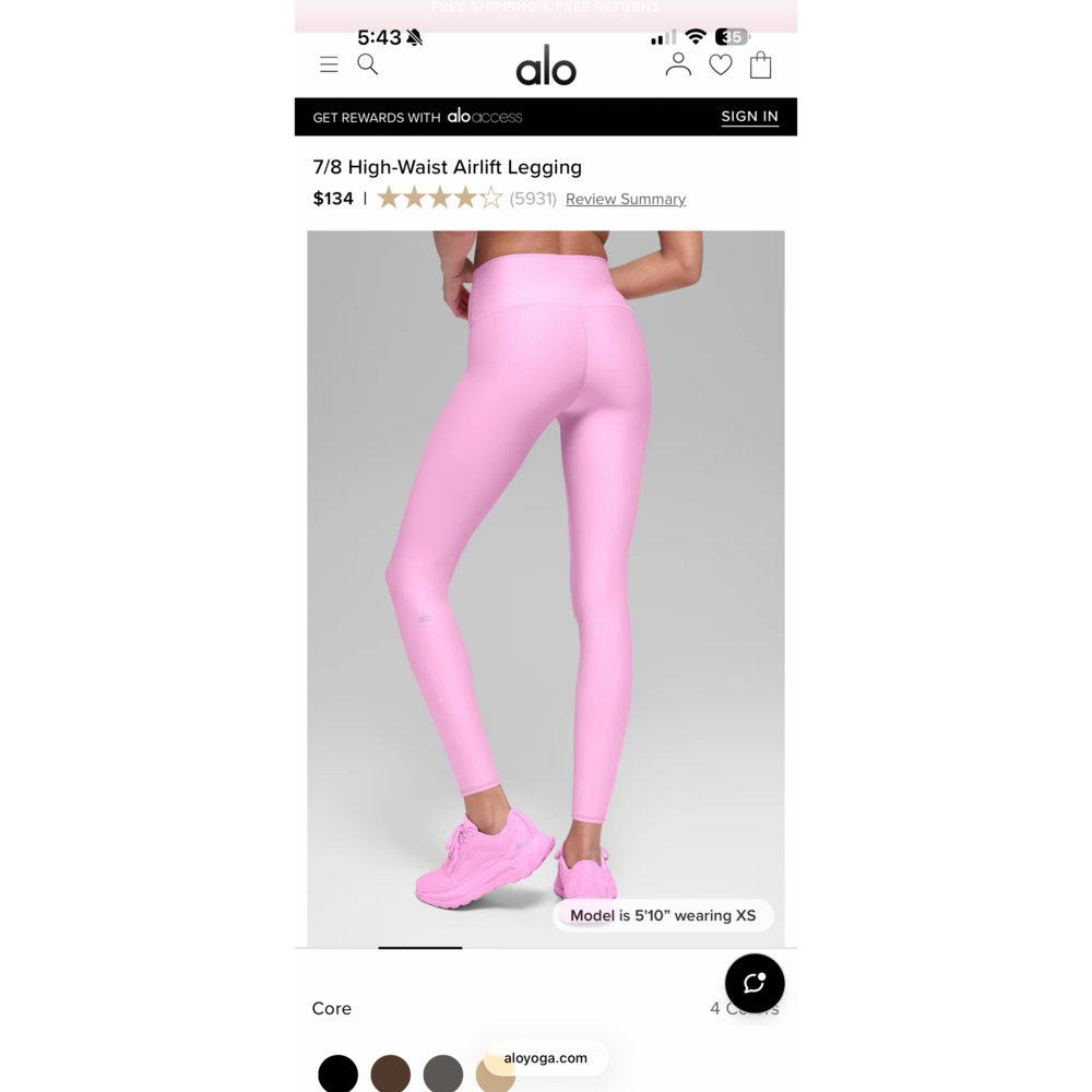 Alo Yoga High-Waist Airlift Legging 7/8 Candy Heart Pink - Picture 2 of 8